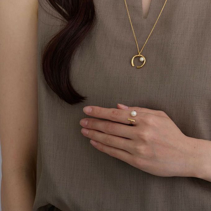 日本 Melody Accessory - [樂天No.1]高雅質感珍珠擁抱戒指-長條