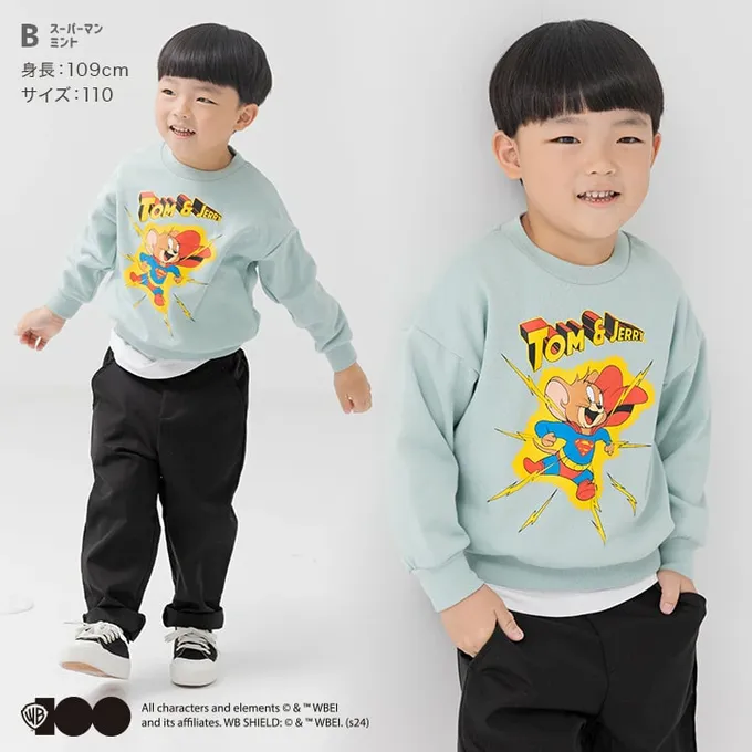 日本 Chil2 - 限定聯名 縮口印花長袖上衣-TOM&JERRY-超人-奶油杏