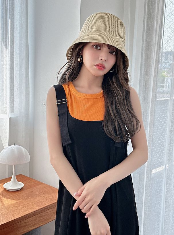 日本 GRL - 工裝風休閒感吊帶裙-黑 (F)