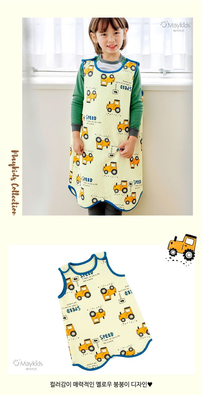 韓國 Maykids - 工程車純棉保暖防踢被-淡黃
