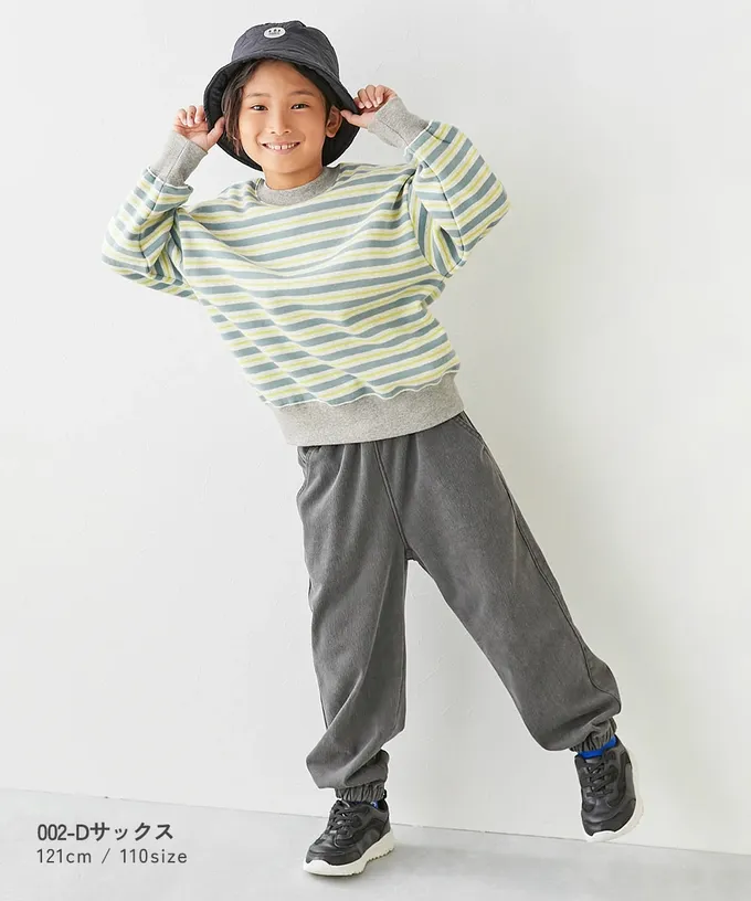 日本 devirock - 裏起毛 百搭條紋大學長袖上衣-灰藍