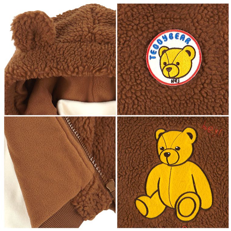 韓國 HEJMINI - 熊熊造型搖粒絨連帽外套