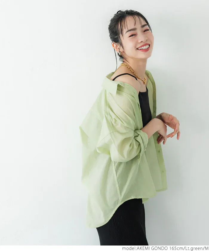 日本 COCA - 純棉透感薄長袖襯衫/薄外套-白