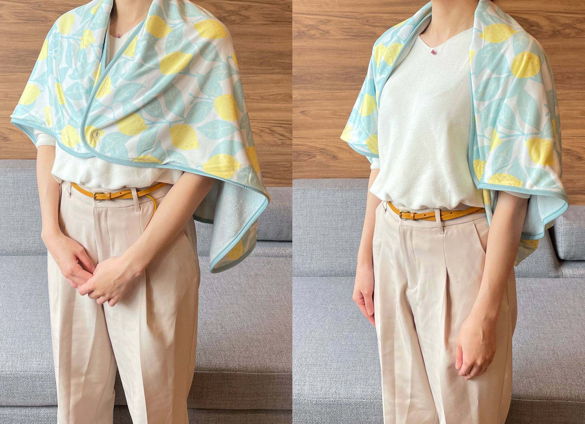 日本 DAIKAI - 3way 接觸涼感蓋毯/披肩/小外套-愜意花園-粉藍 (100x70cm)