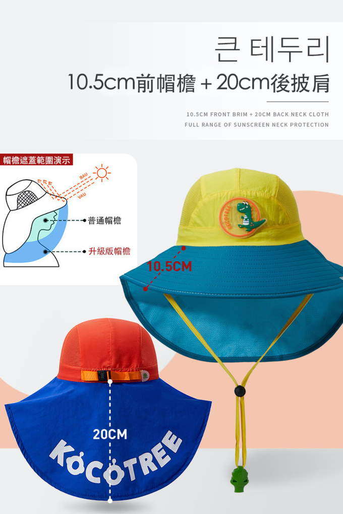 LOHOY - Kocotree兒童防曬帽 遮陽帽 沙灘帽 兒童漁夫帽 防紫外線-紅藍鯊魚