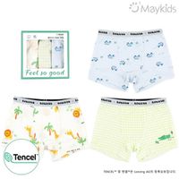 韓國 Maykids - (3入組)男寶天絲莫代爾透氣四角褲-非洲動物X車車