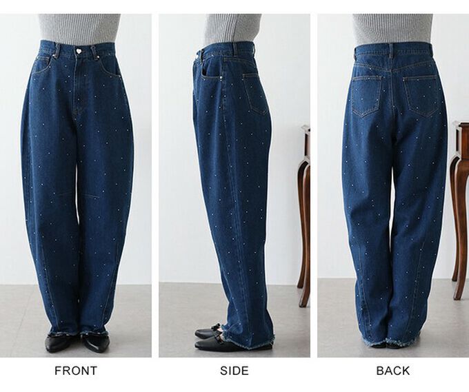 日本 BLUE EAST - 下襬流蘇閃耀愛心錐形美腳丹寧褲-淺藍