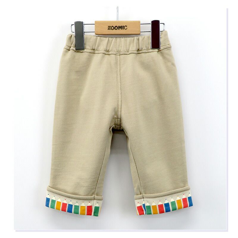 日本 ZOOLAND - 可愛鉛筆反摺柔軟舒適七分褲-卡其