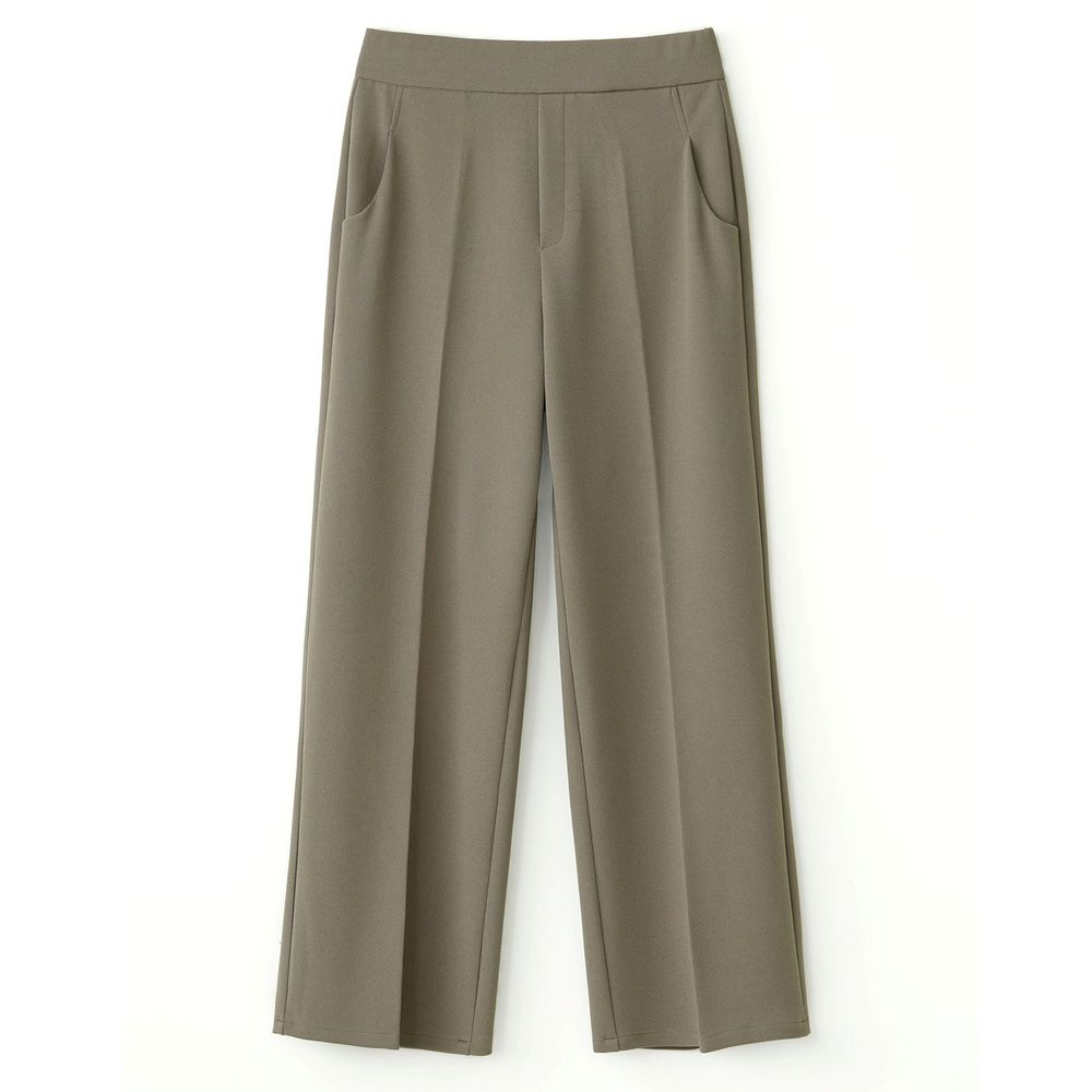 Domingoblue 彈性腰日常百搭直筒西裝寬褲-深卡其