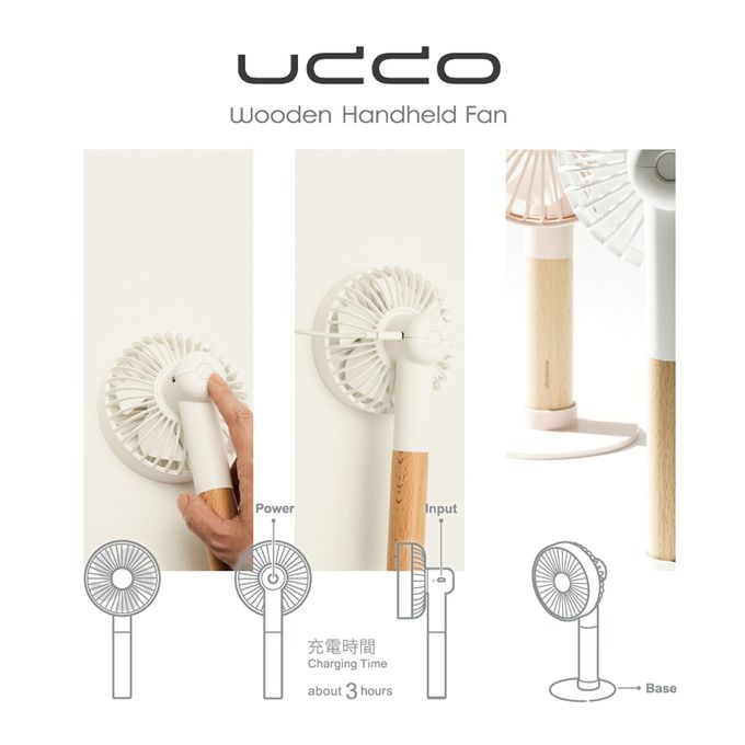 PROBOX - [盒損福利品] UDDO 櫸木手持風扇 (附底座)-黑／粉 兩入組