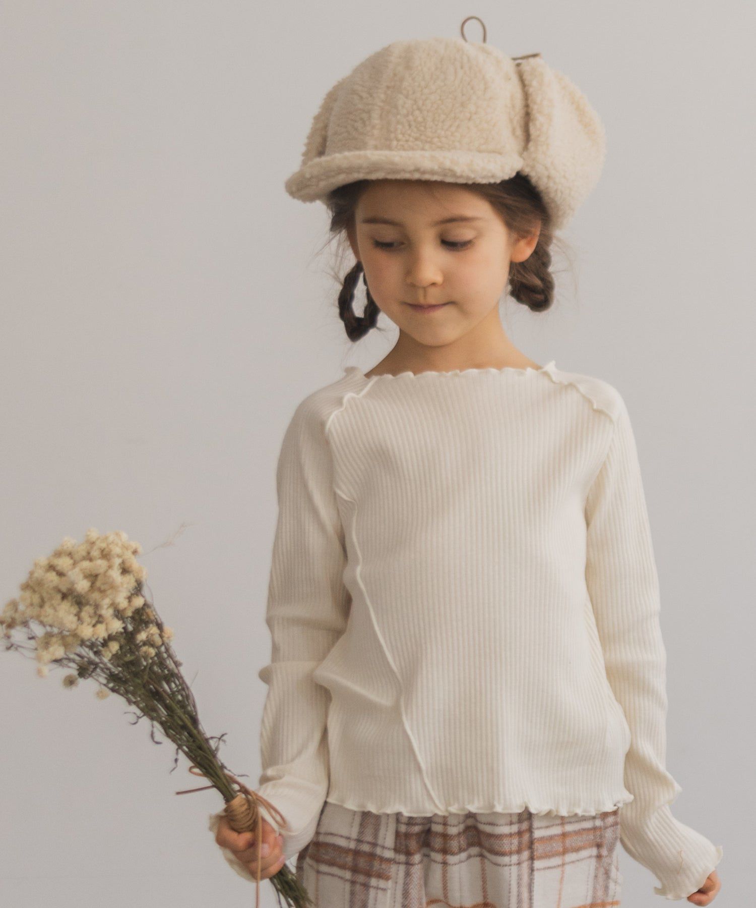 日本 PAIRMANON - 棉100% 羅紋不規則捲捲薄長袖上衣-孩子-葡萄紫