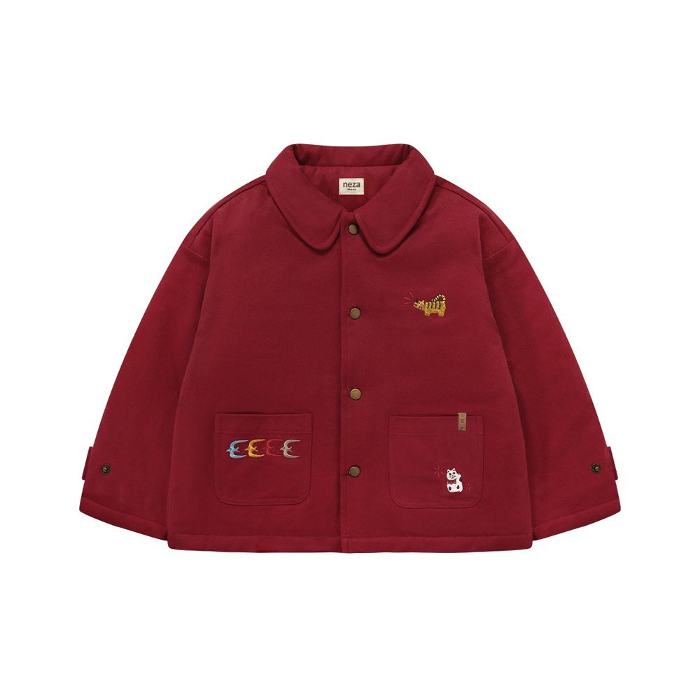 純棉巴恩風翻領鋪棉外套-紅運綿綿