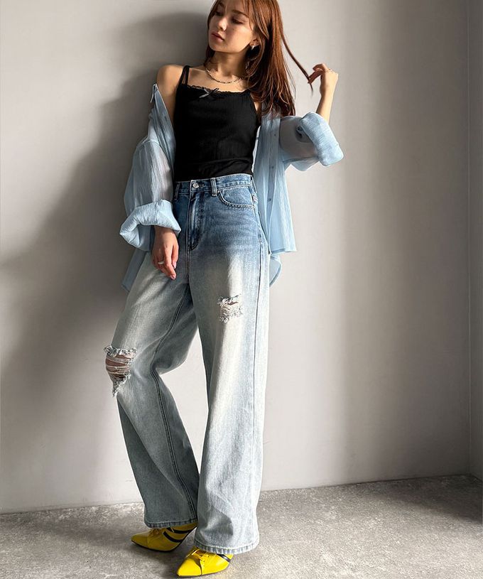 日本 Classical Elf - Java 率性有型刷破寬版丹寧褲-漂白藍