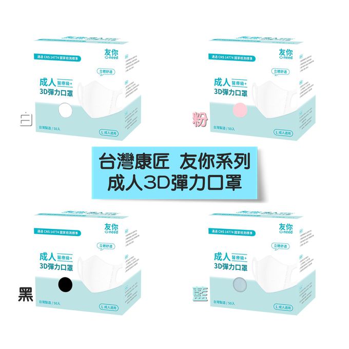 上順醫材 SHANG SHUN - 台灣康匠友你系列成人3D醫療級立體口罩-藍色 (16.3*13cm (±0.5))-50入/盒(未滅菌)