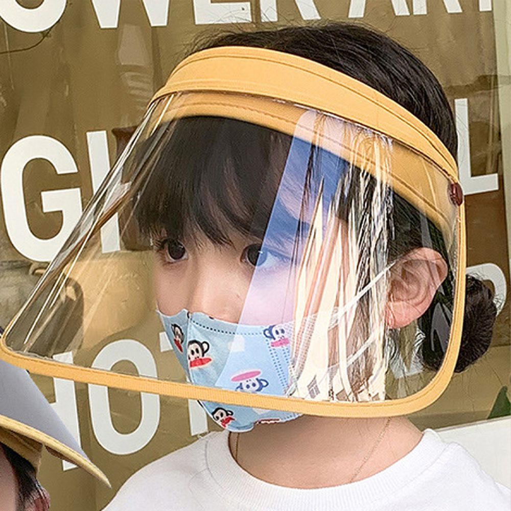 兒童可拆卸面罩防飛沫/遮陽防曬空頂帽-兩片式-黃色