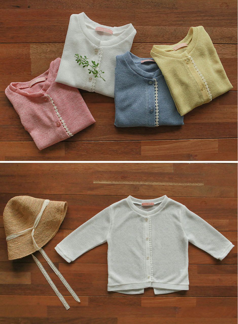 韓國 PuellaFLO - 蕾絲滾邊薄款小外套-象牙白