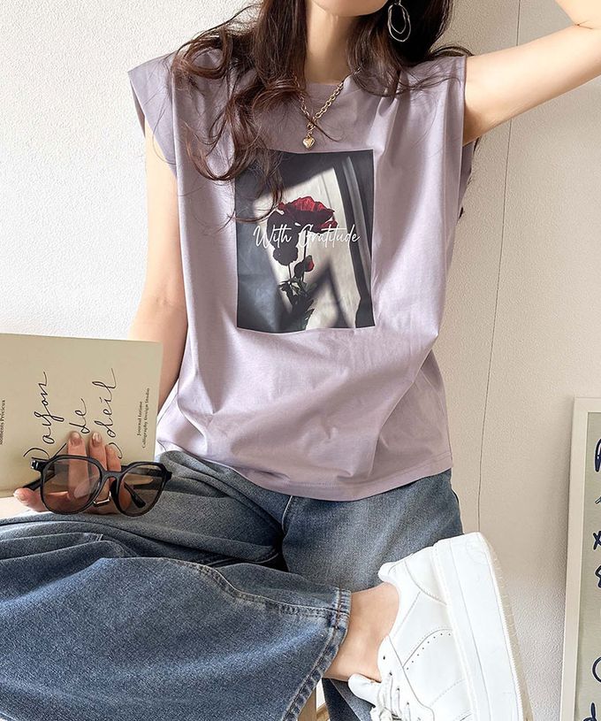 日本 Classical Elf - 華麗花朵俐落感法式袖上衣-淺灰紫