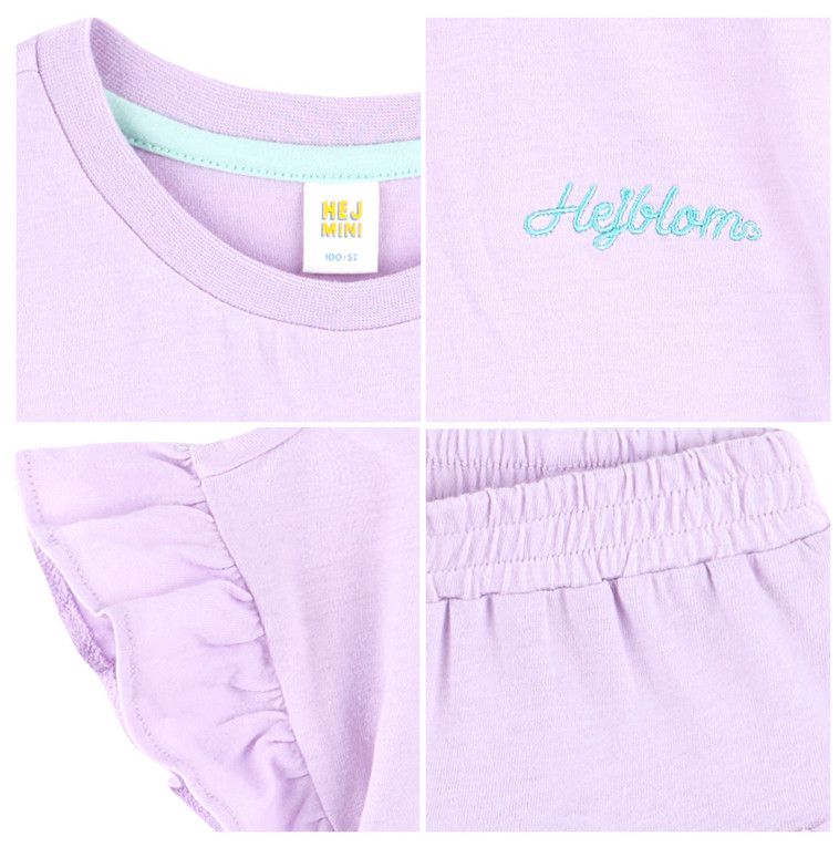 韓國 HEJMINI - 荷葉袖皺褶短褲套裝-紫