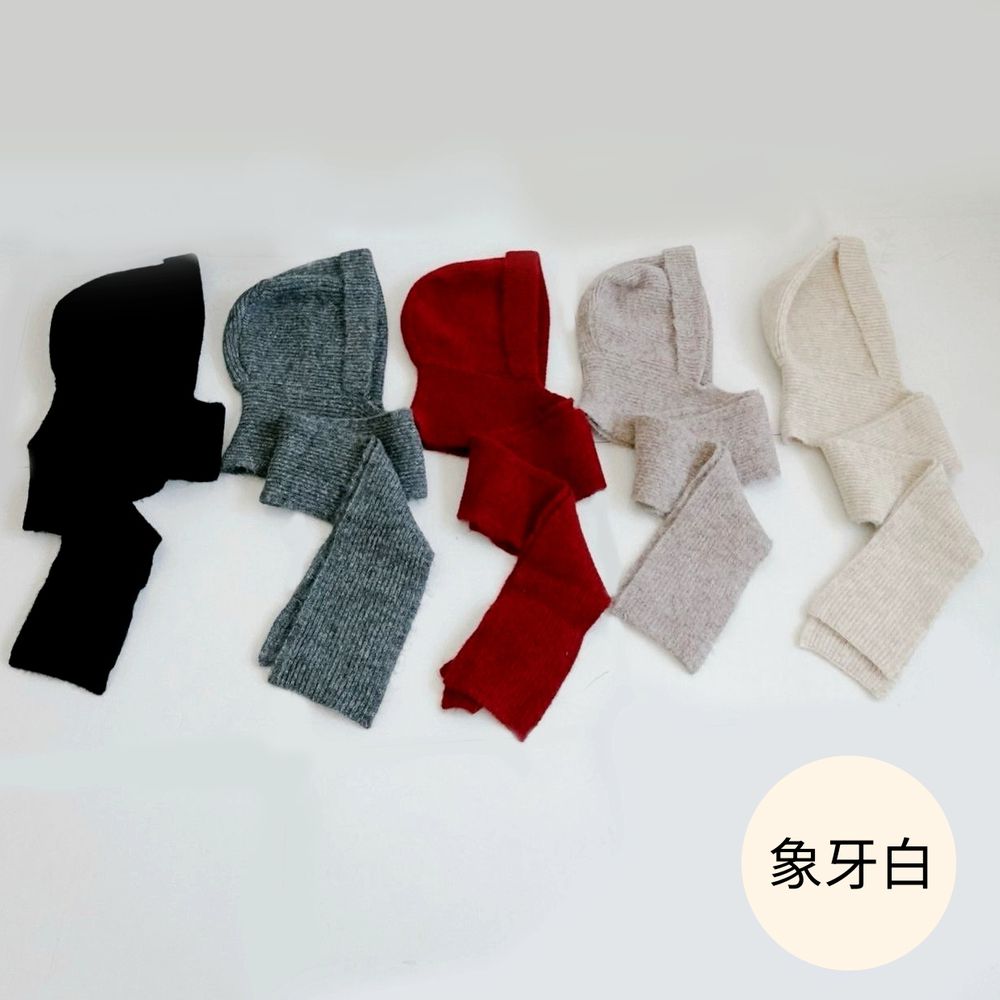 冬日暖暖針織圍巾圍脖連帽-象牙白