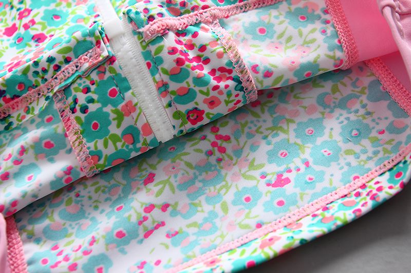 女寶長袖泳裝套裝(附帽子)-滿滿碎花-粉+綠