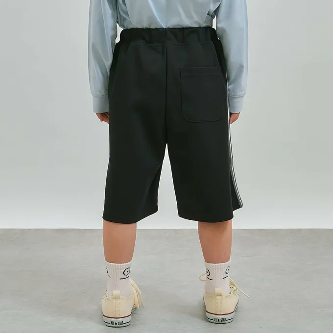 日本 b-ROOM - 通勤方便側邊條休閒短褲-灰藍