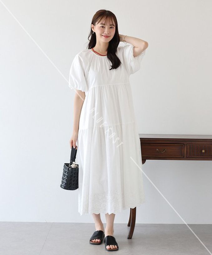 日本 BLUE EAST - 100%棉 下擺精緻蕾絲泡泡短袖洋裝-黑