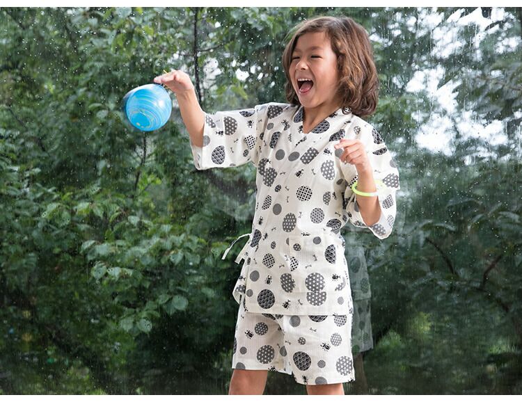 日本服飾代購 - 100%棉 夏日和風透氣甚平-矢絣紋-灰藍