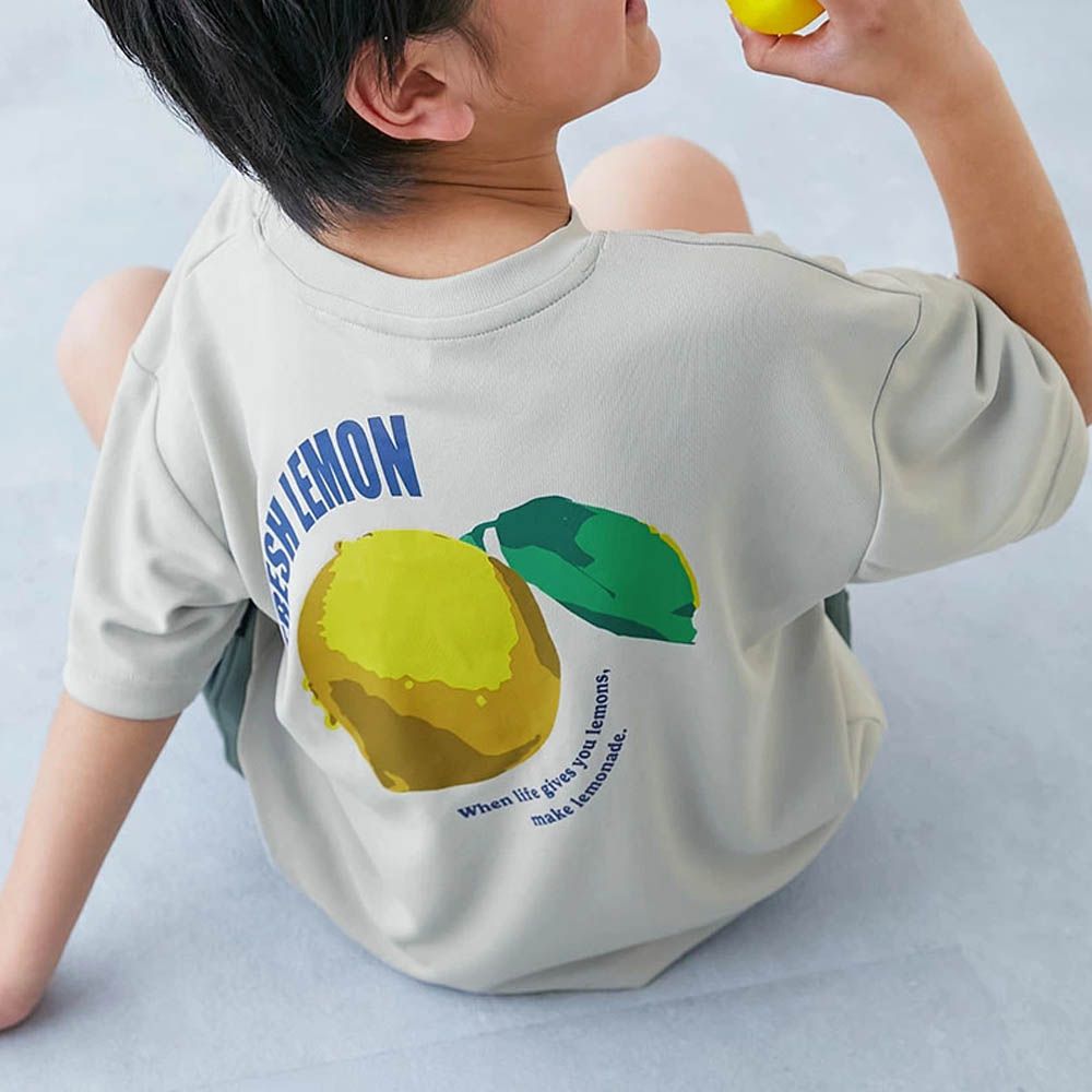 速乾網眼超舒適短袖上衣-背後檸檬-淺灰