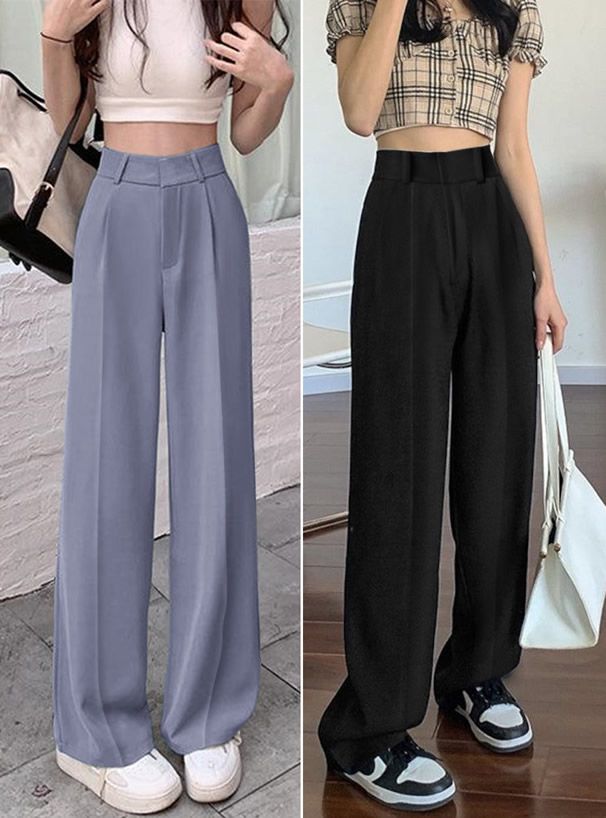 日本 GRL - 美腿修長打褶西裝褲/寬褲-簡約白