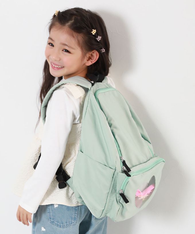 日本 devirock - 心型透明窗(娃包口袋)輕巧大容量後背包-附鏡子-黑