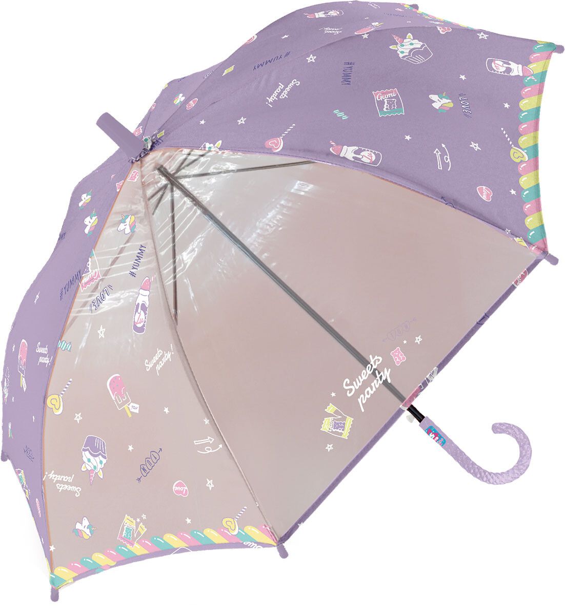 日本中谷 - 透明窗設計兒童雨傘/直傘-獨角獸甜點-粉紫 (50cm(身高115-125cm))