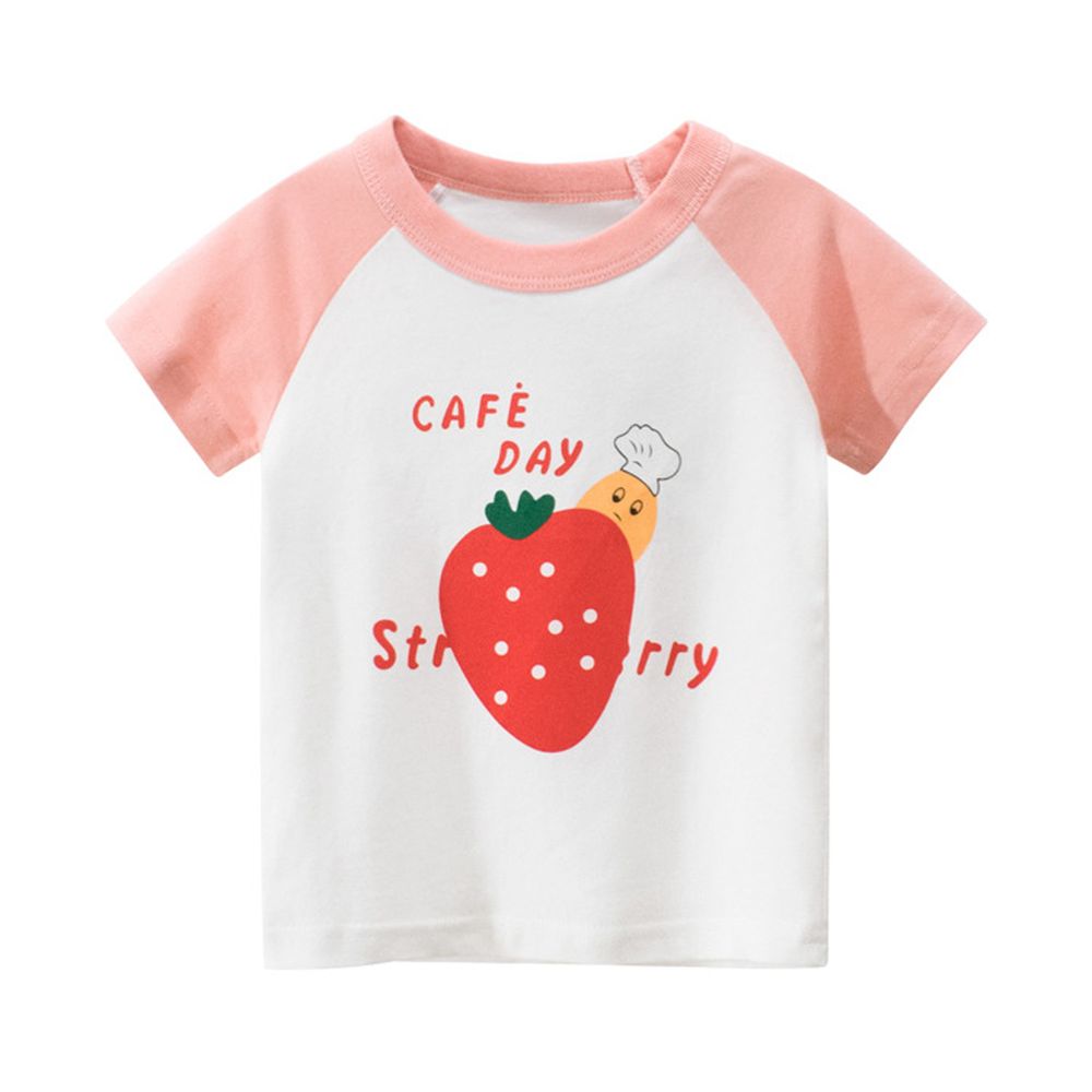 純棉短袖上衣-草莓-米白/粉紅