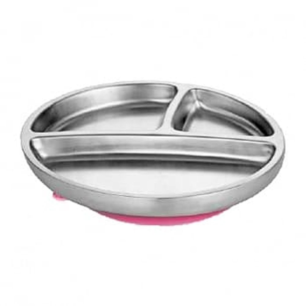 Avanchy - 雙層不鏽鋼-吸盤式餐盤-粉紅
