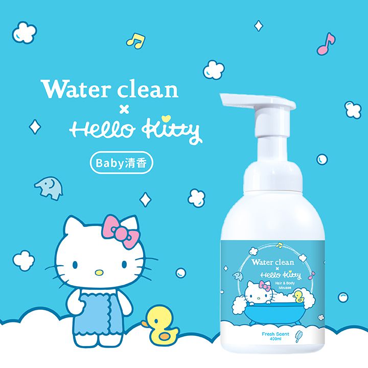 水清淨 Water Clean - 三合一泡泡慕斯-三麗鷗聯名款(baby清香-Hello Kitty)400ml*1+旅行組30ml*3