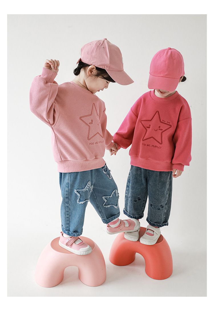 針織刺繡圓領長袖上衣-星星-米白色