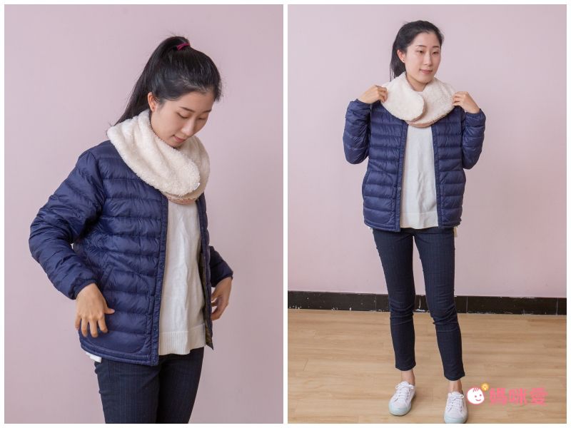 日本 AUBE - 2WAY毛茸茸保暖圍脖(親子通用款)-貓咪-米白