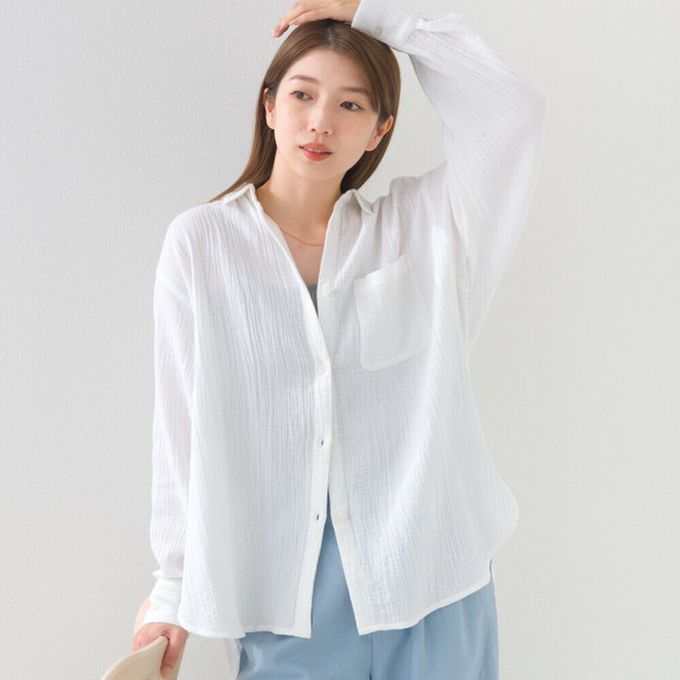 日本 OMNES - 100%印度棉 二重紗簡潔百搭襯衫-白