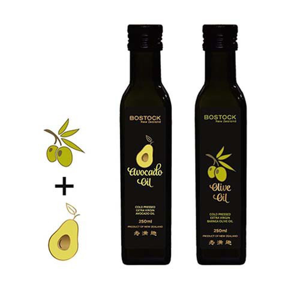 壽滿趣-紐西蘭BOSTOCK - 頂級優惠兩組-頂級冷壓初榨酪梨油+原味橄欖油-250ml*2