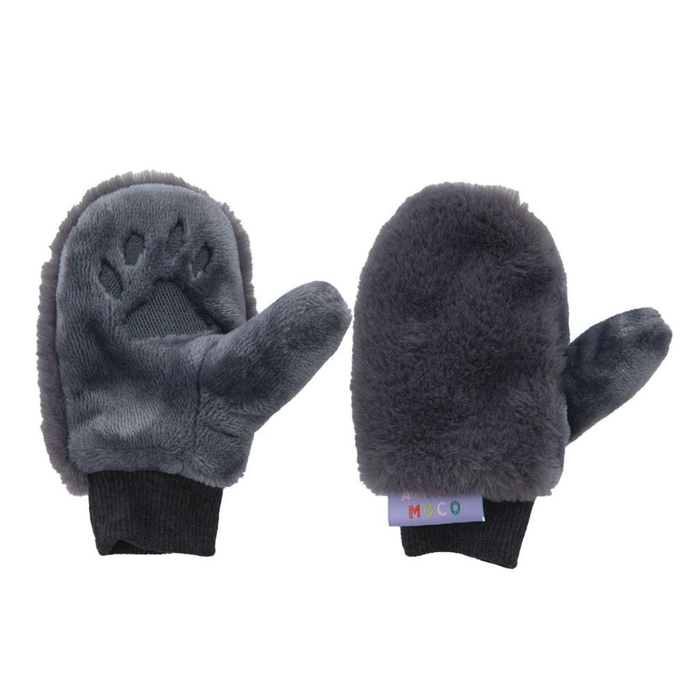 日本 BISQUE - 動物造型超柔軟保暖手套-貓咪-深藍灰 (1.5-5y)