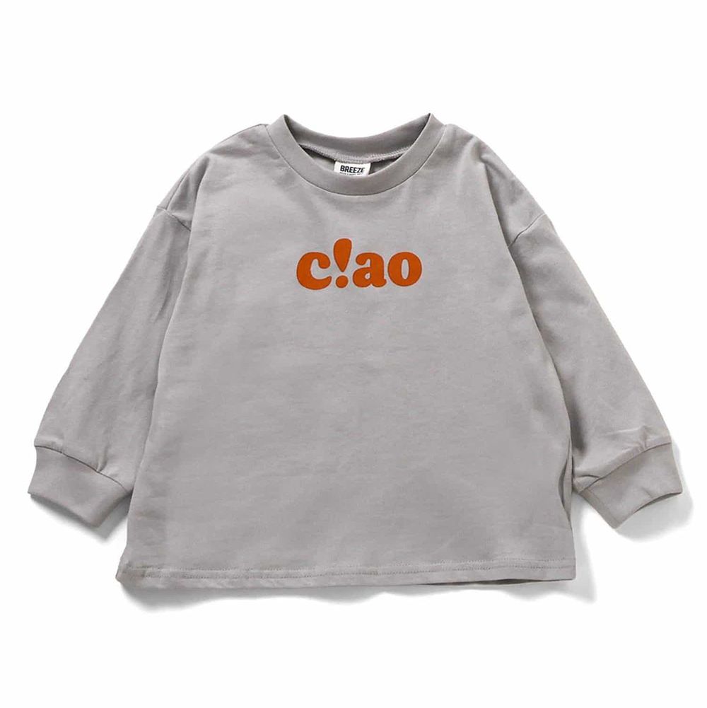 日本BREEZE - 純棉正向英文標語長袖上衣-淺灰｜媽咪愛