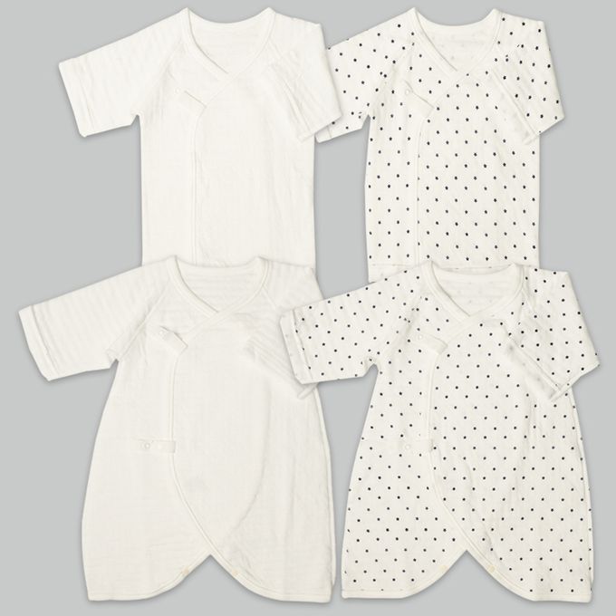 akachan honpo - 長袖新生兒內衣4件組-按扣款 保暖鋪棉-深藍色 (50~60cm)