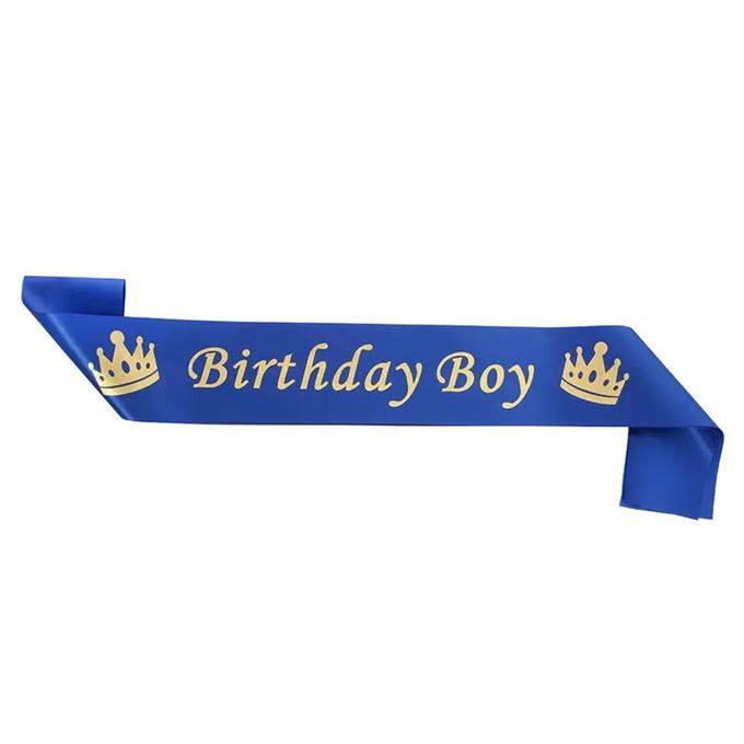 love, charlotte - Birthday Boy 生日男孩慶生肩帶 - 藍色緞帶燙金字
