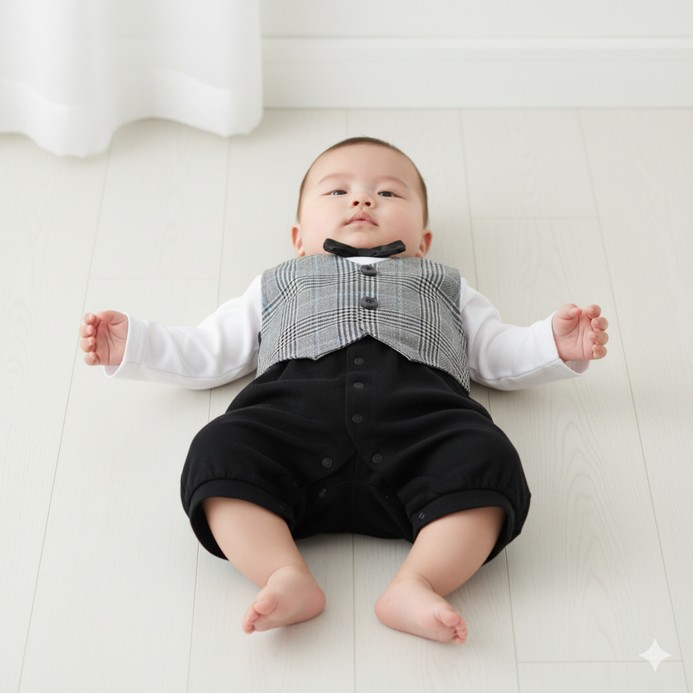 分腳連身衣&圍兜-黑色