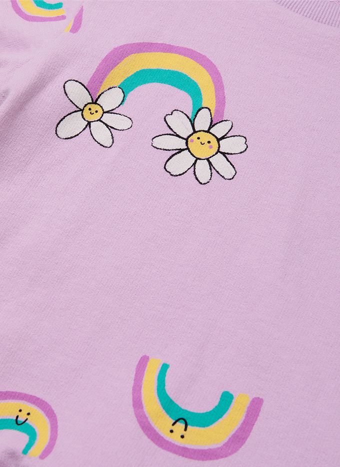 韓國 OZKIZ - (附包包)雛菊彩虹印長袖連身洋裝-紫