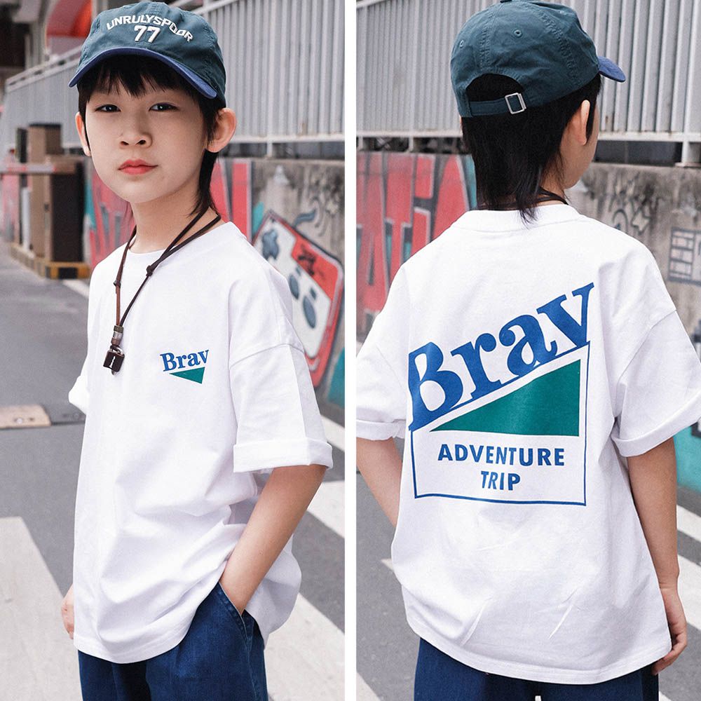 純棉圓領短袖上衣-活力字母-白色