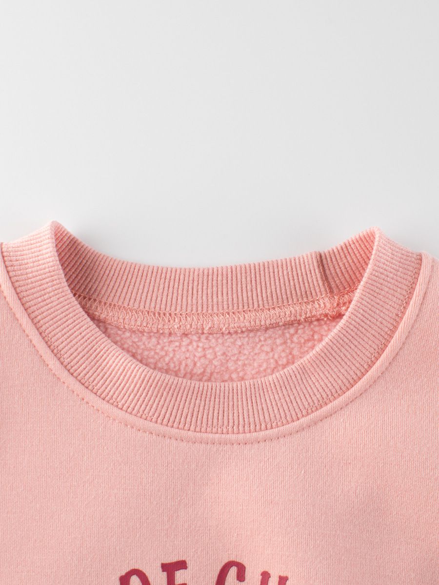 加絨圓領長袖上衣/大學T-泡泡女孩-粉色