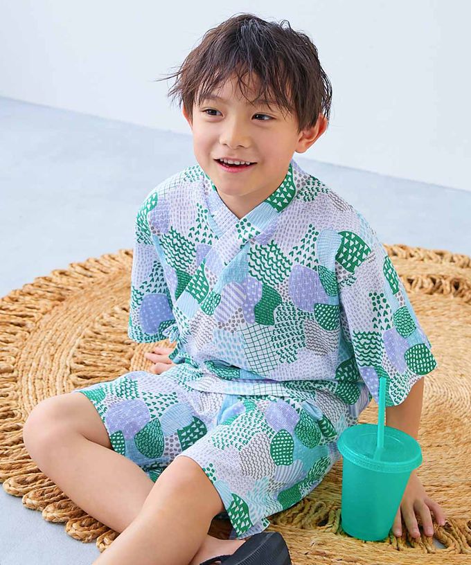 日本 devirock - 夏日風情涼爽紋理甚平套裝-花豹-煙燻藍