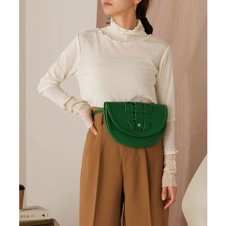 日本 Bab - 編織造型皮革半月小包-草綠