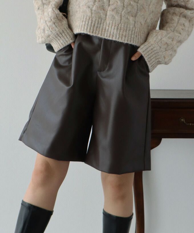 日本 BLUE EAST - 定番時尚簡約皮褲-可可棕