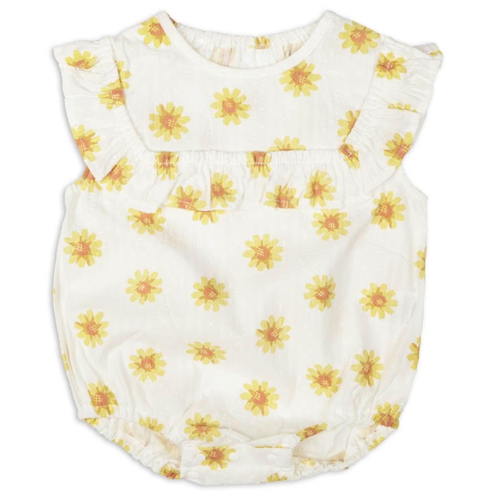 荷葉邊袖包屁衣-平織-黃色